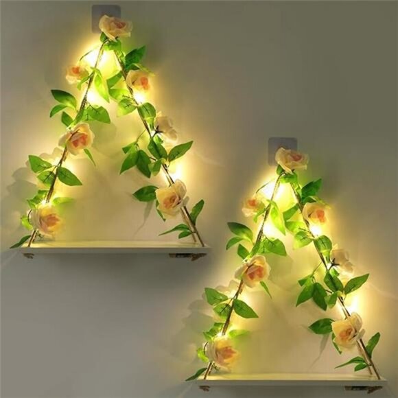 Floating Boho Wall Shelves Hanging Plant Shelf No Drill Rustic Wood Decor Set - Picture 7 of 7